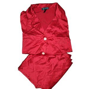 Lauren Ralph Lauren Women's Red Satin Pajama Set Monogrammed with RL logo large